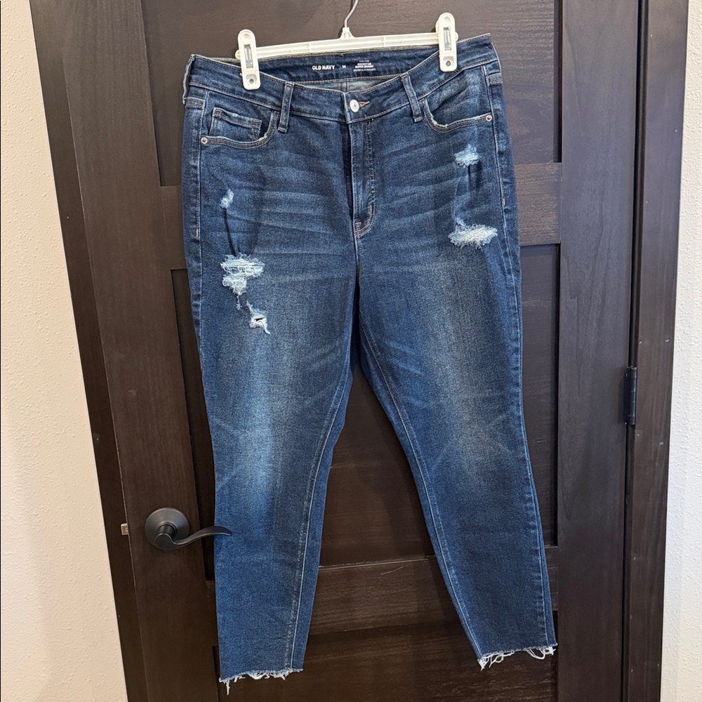 Old Navy Dark Blue Distressed Ankle Jeans